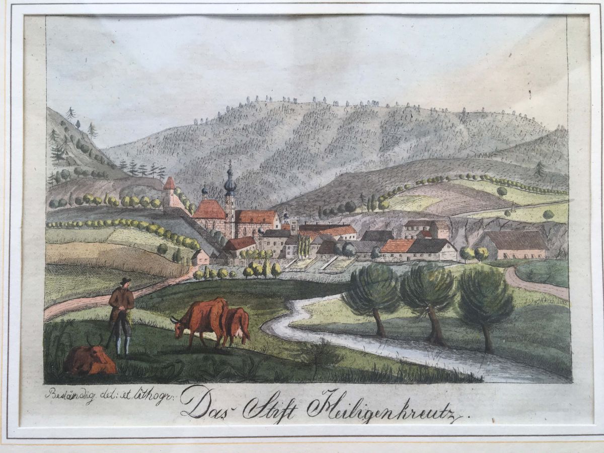 STIFT HEILIGENKREUTZ - Altkolorierte Lithographie von C. Beständig, Wien 1825