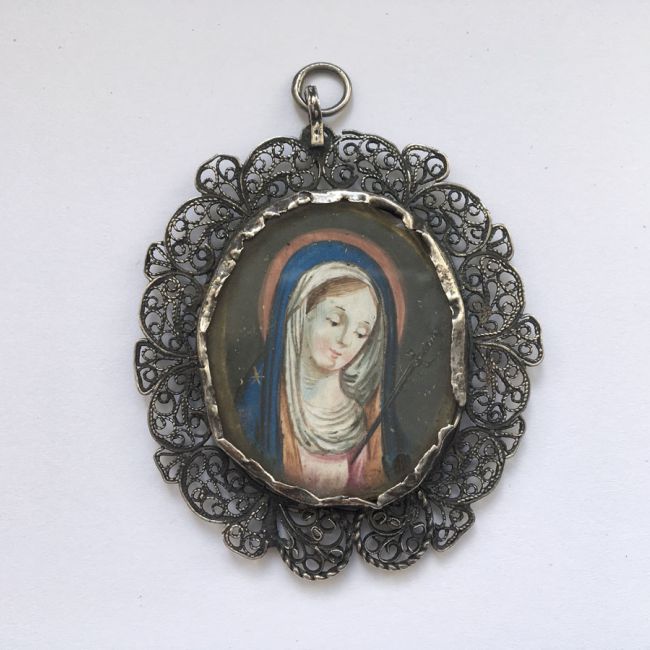 Heiligenanhänger / Amulett - Madonna / Schmerzensmann, 13 Lot Silber, 18. Jahrhundert