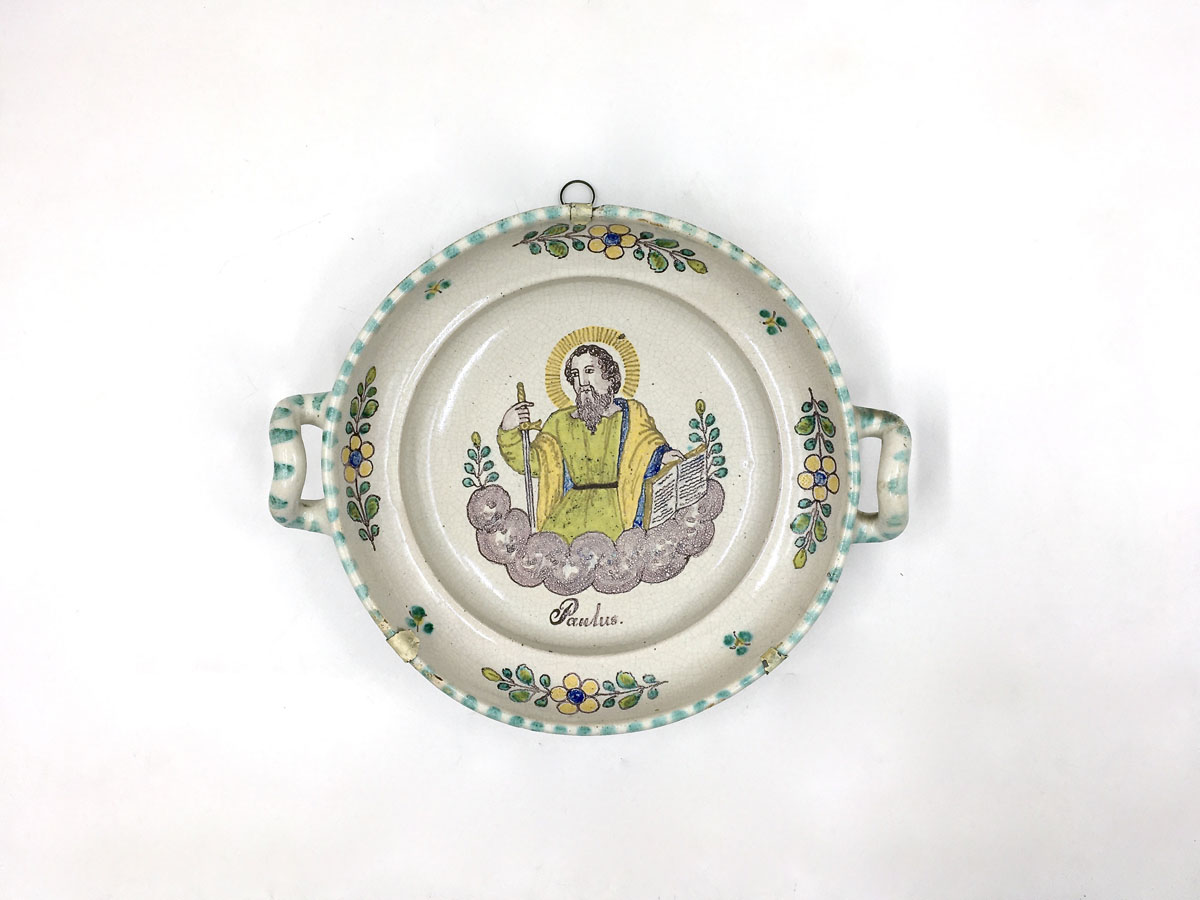 Doppelhenkelschale Hl. Paulus - Gmunden um 1800