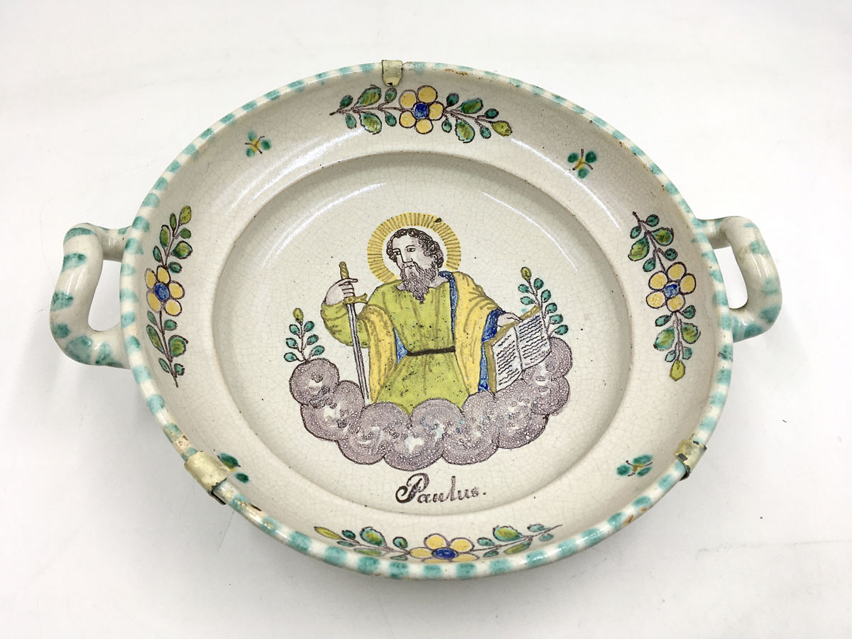 Doppelhenkelschale Hl. Paulus - Gmunden um 1800