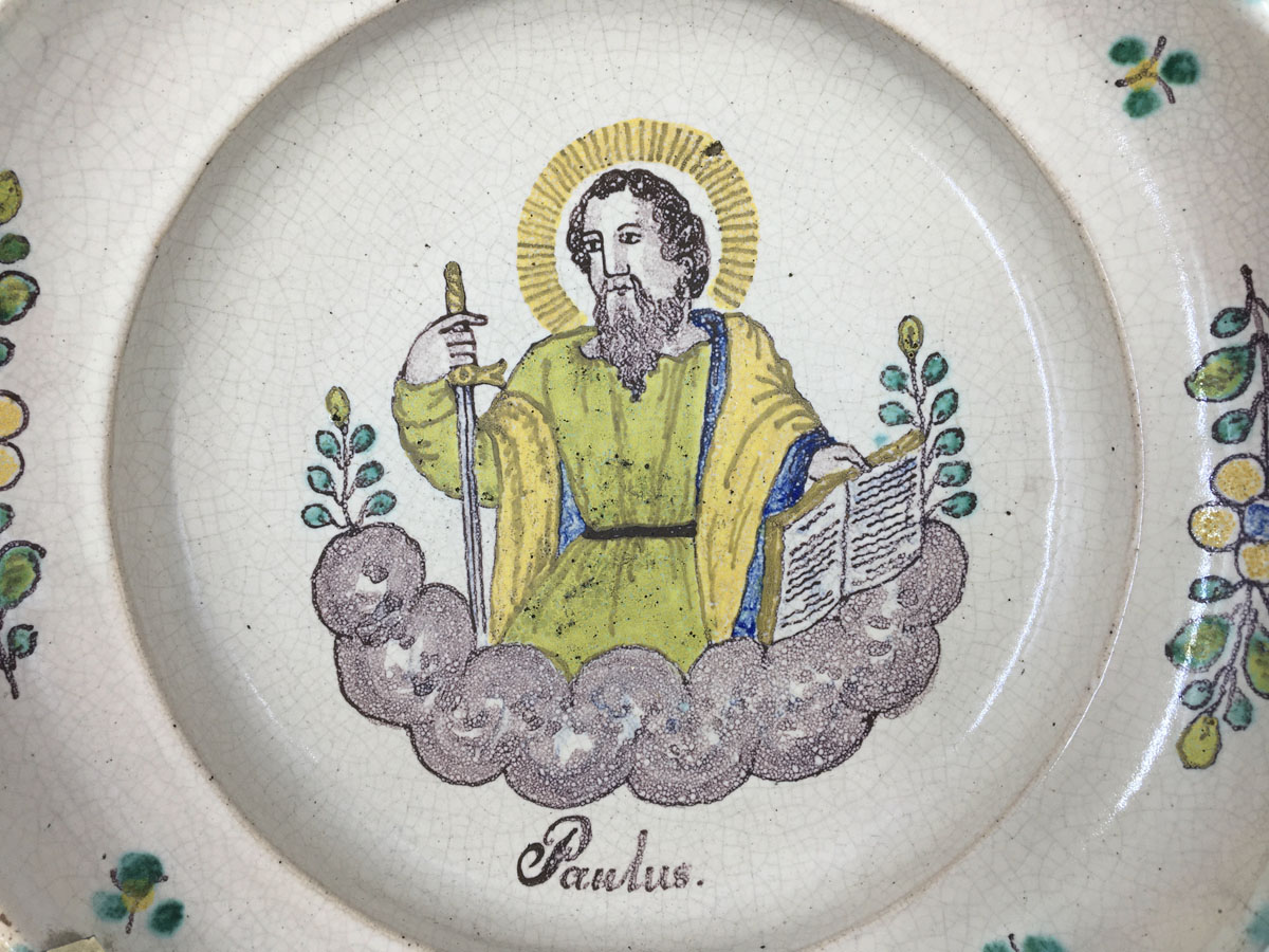 Doppelhenkelschale Hl. Paulus - Gmunden um 1800