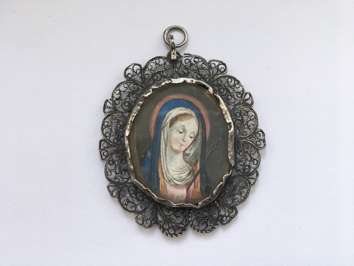 Heiligenanhänger / Amulett - Madonna / Schmerzensmann, 13 Lot Silber, 18. Jahrhundert