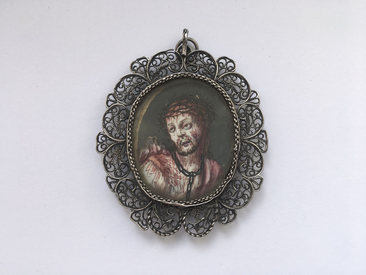 Heiligenanhänger / Amulett - Madonna / Schmerzensmann, 13 Lot Silber, 18. Jahrhundert