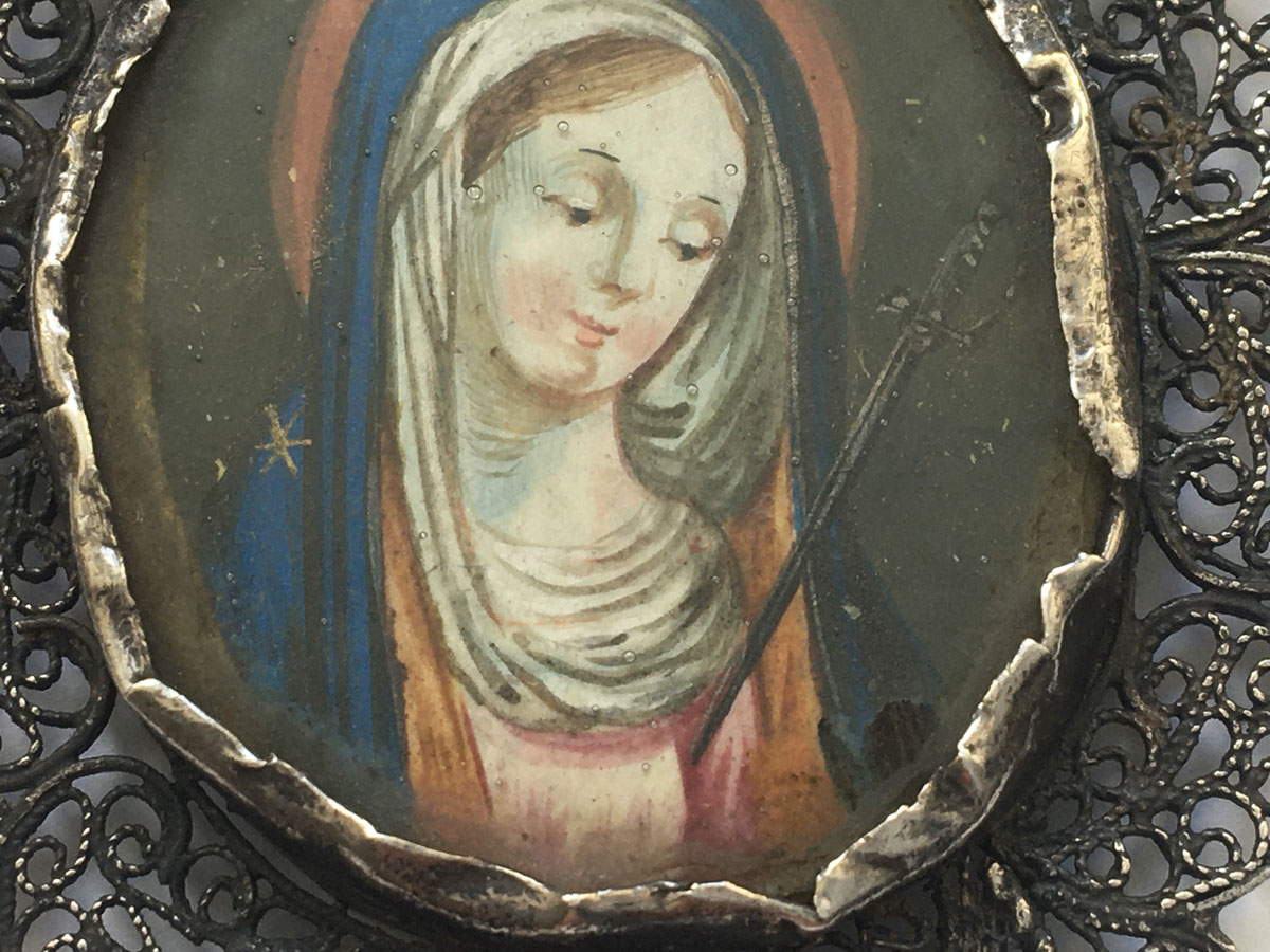 Heiligenanhänger / Amulett - Madonna / Schmerzensmann, 13 Lot Silber, 18. Jahrhundert