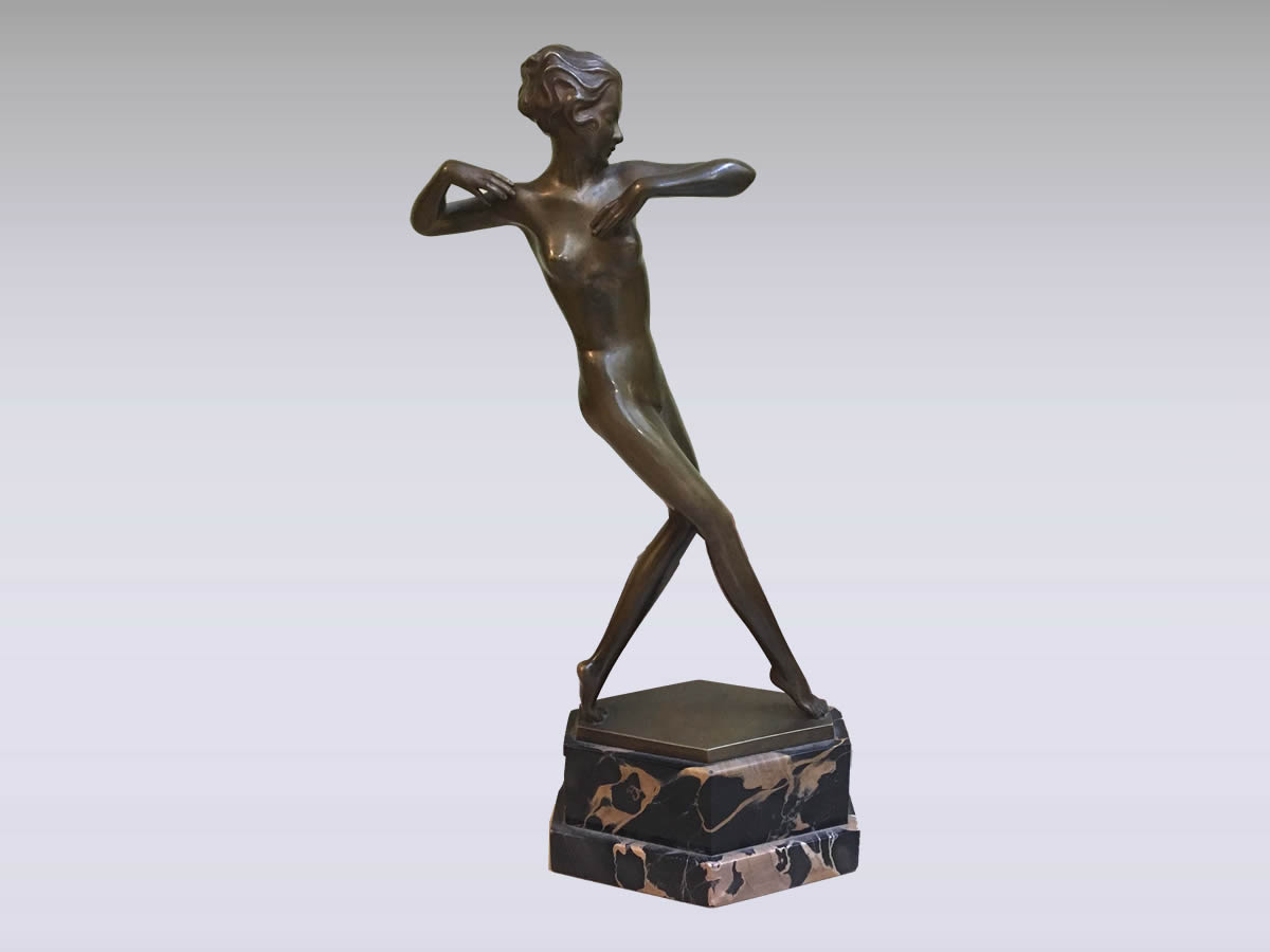 Wiener Bronze von Josef Lorenzl - Nackte Tänzerin, ART DECO (um 1920)