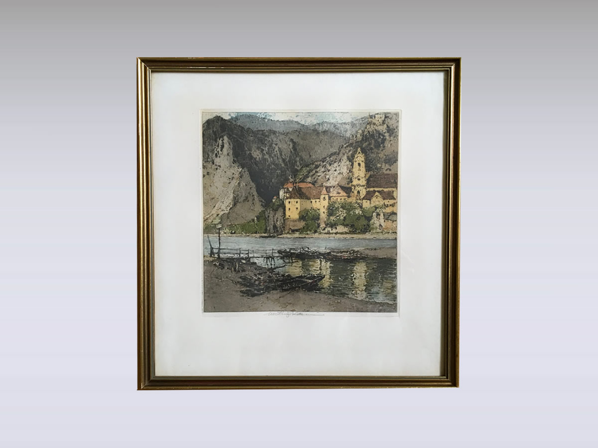 Luigi Kasimir (1881-1962) - Radierung, Blick auf Dürnstein, Wachau