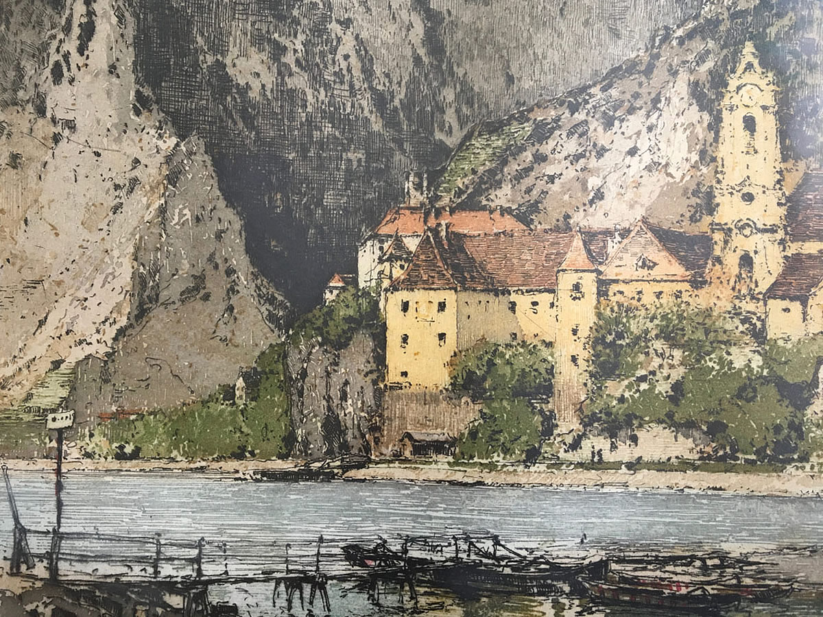 Luigi Kasimir (1881-1962) - Radierung, Blick auf Dürnstein, Wachau