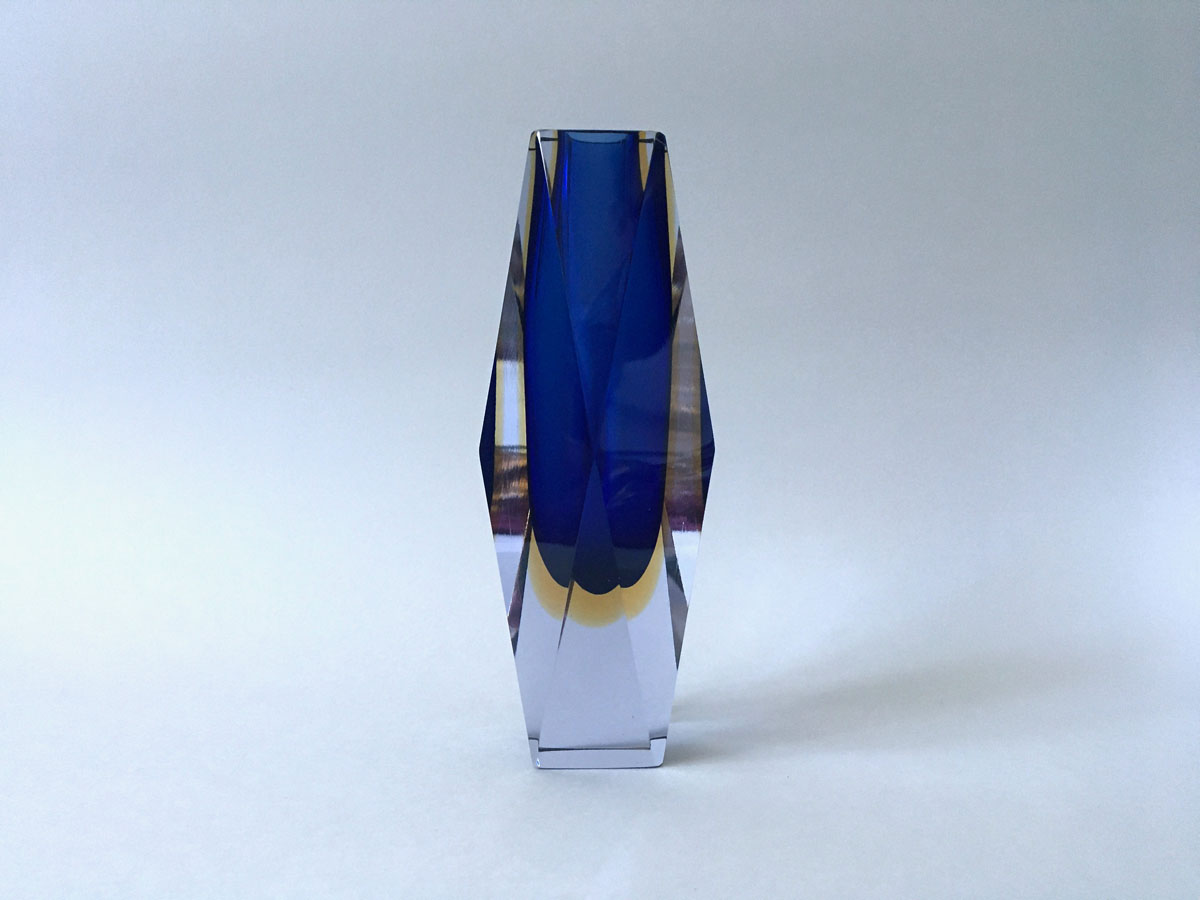 MANDRUZZATO - Murano Vase, Sommerso Blau/Gelb, MidCentury-Design