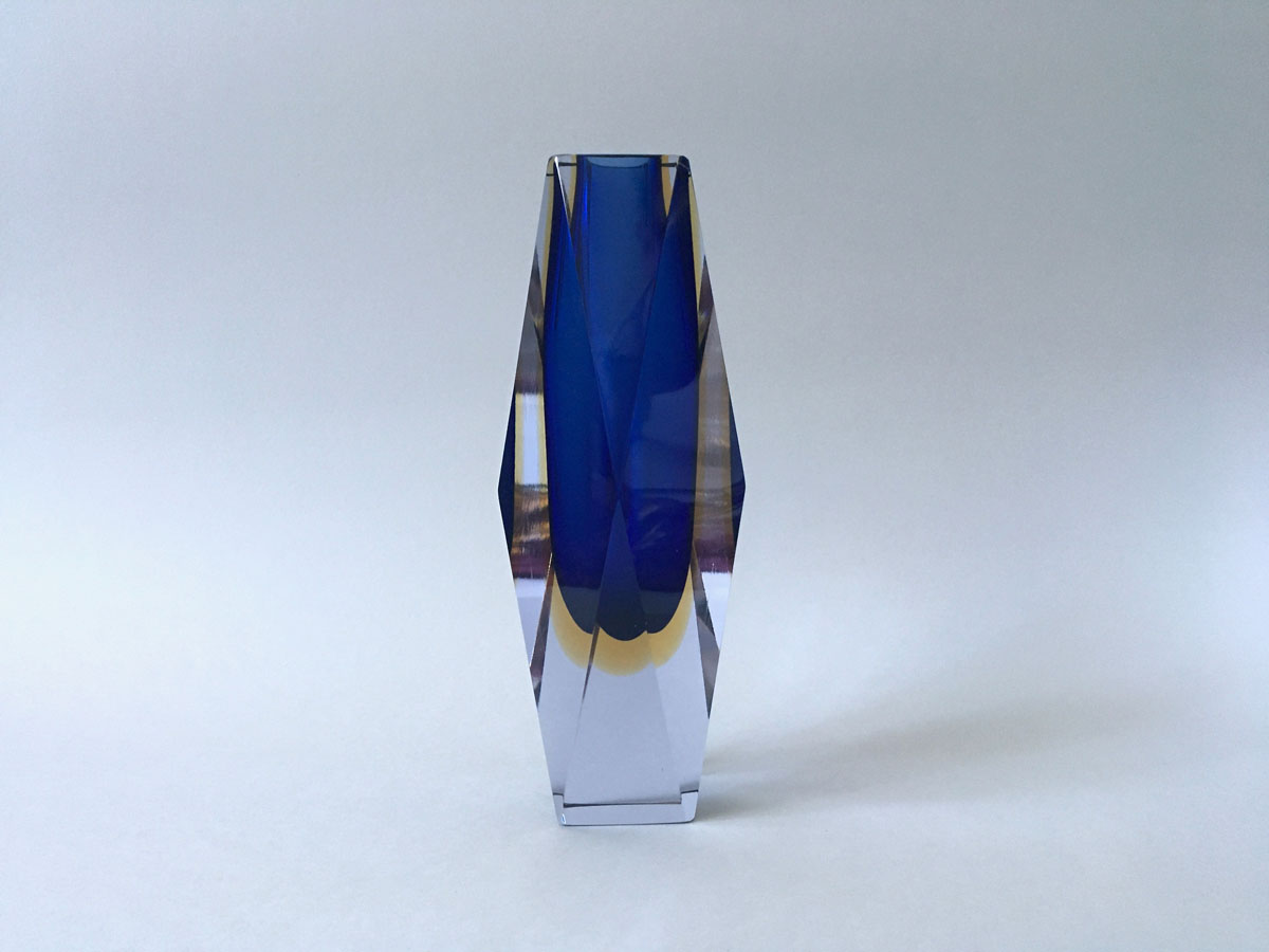 MANDRUZZATO - Murano Vase, Sommerso Blau/Gelb, MidCentury-Design