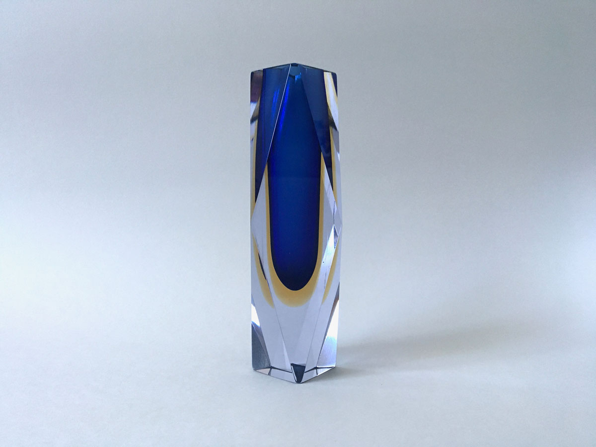 MANDRUZZATO - Murano Vase, Sommerso Blau/Gelb, MidCentury-Design