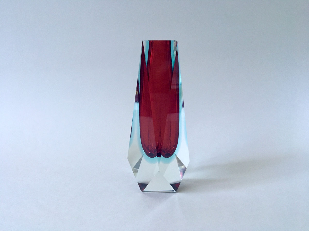 MANDRUZZATO - Murano Vase, Sommerso Rot/Blau, MidCentury-Design, Esagonale