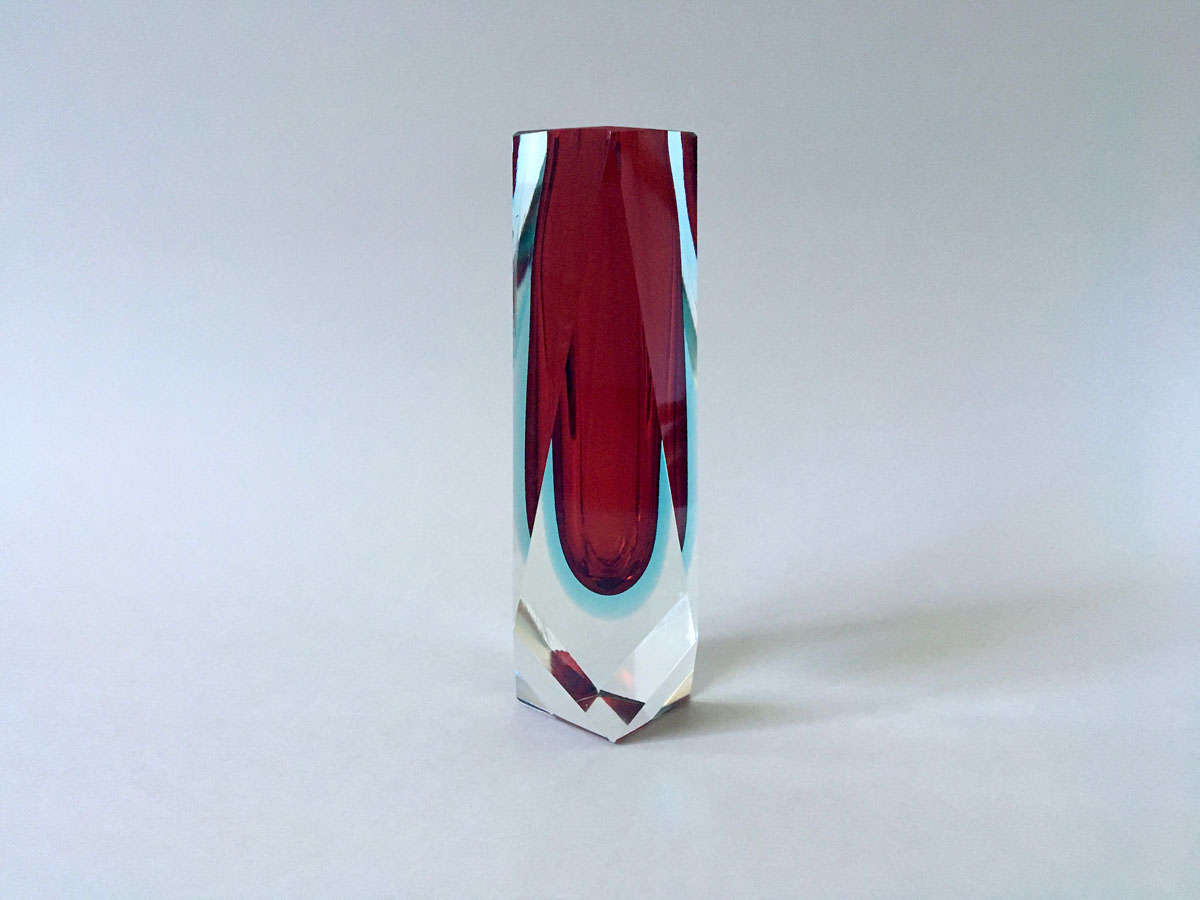 MANDRUZZATO - Murano Vase, Sommerso Rot/Blau, MidCentury-Design, Esagonale