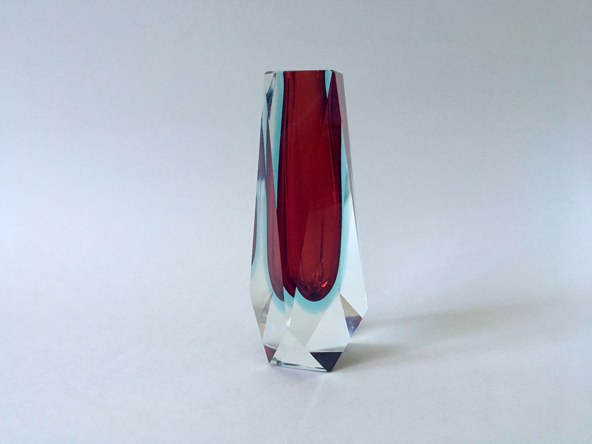 MANDRUZZATO - Murano Vase, Sommerso Rot/Blau, MidCentury-Design, Esagonale