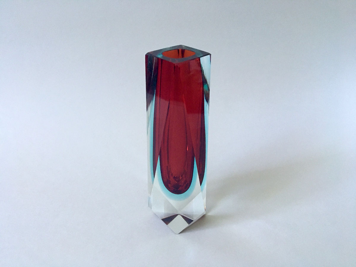 MANDRUZZATO - Murano Vase, Sommerso Rot/Blau, MidCentury-Design, Esagonale