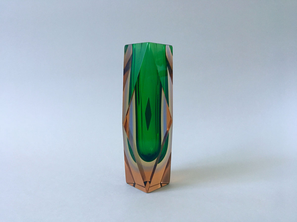 MANDRUZZATO - Murano Uranglas Vase, Grün/Gelb, Sommerso, MidCentury-Design, EsagonaleMANDRUZZATO - Murano Uranglas Vase, Grün/Gelb, Sommerso, MidCentury-Design, Esagonale