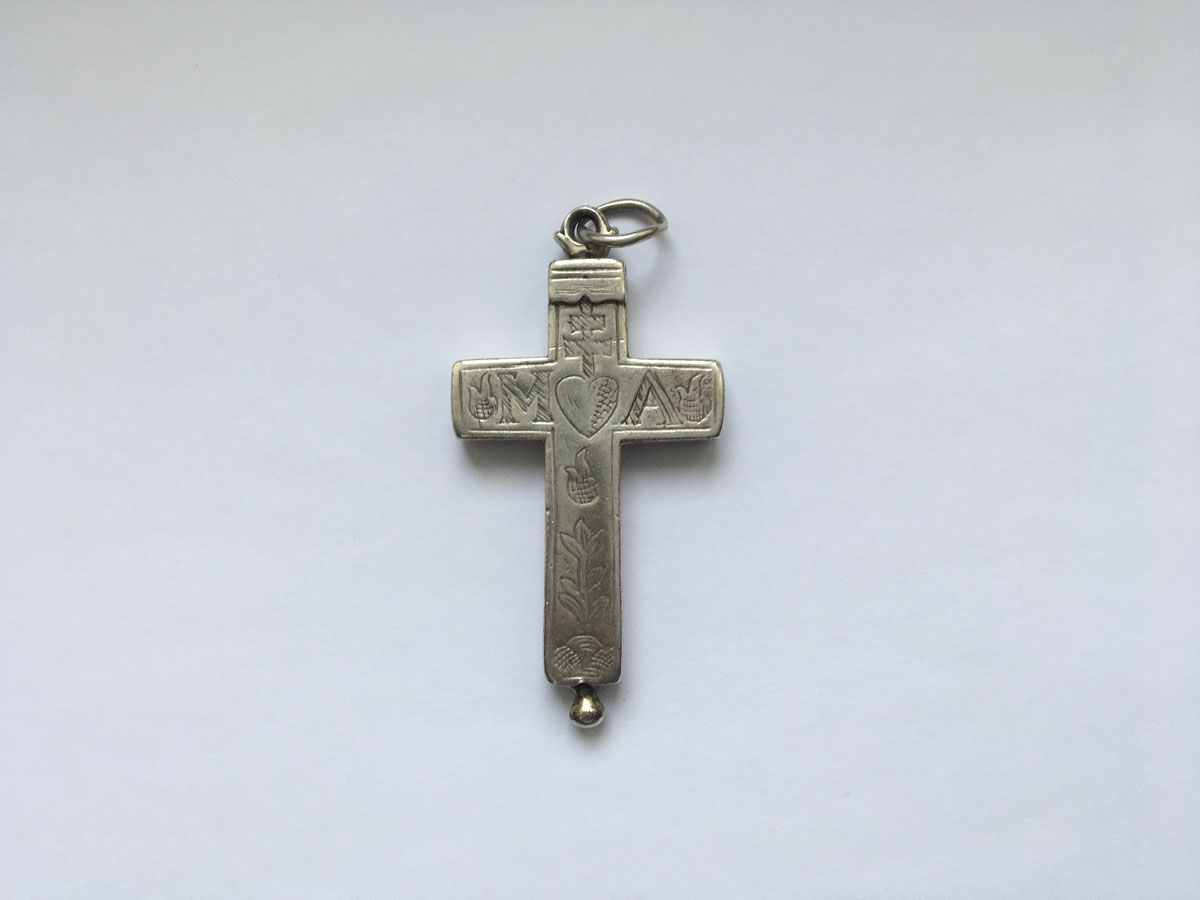 Professkreuz, 13 Lot Silber, IHS Christusmonogramm