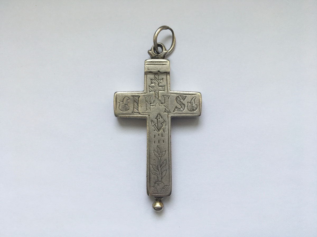 Professkreuz, 13 Lot Silber, IHS Christusmonogramm