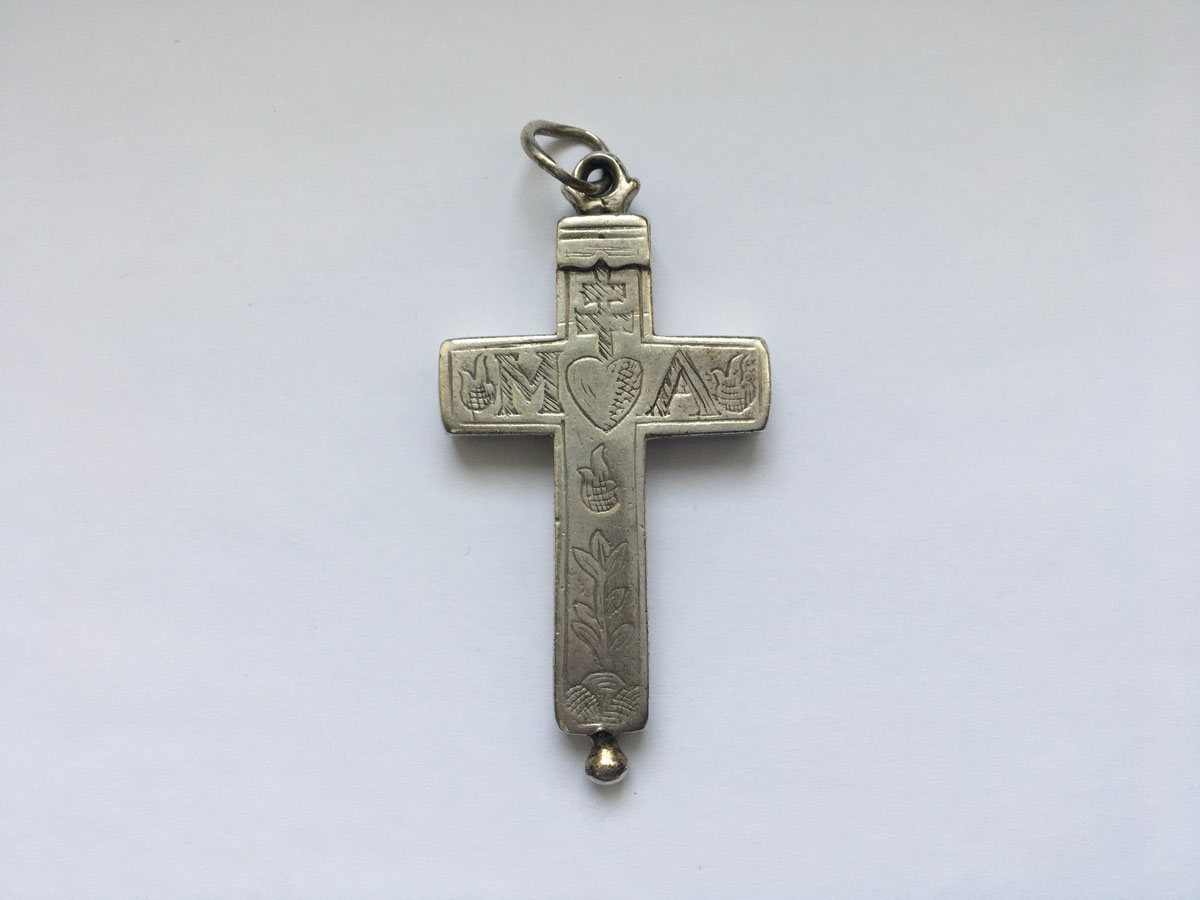 Professkreuz, 13 Lot Silber, IHS Christusmonogramm