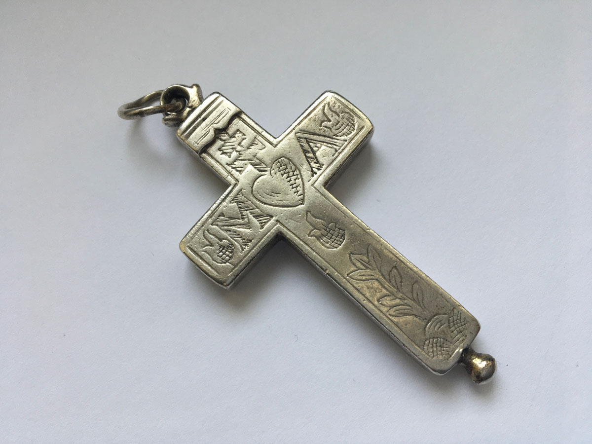 Professkreuz, 13 Lot Silber, IHS Christusmonogramm